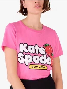 kate spade Pink Strawberry Logo Short Sleeve Tee